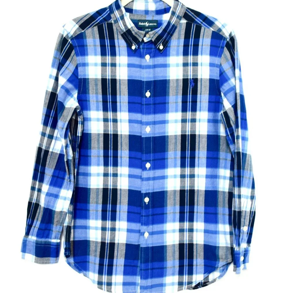 Ralph Lauren Long Sleeve Blue Plaid Shirt - Large (14/16)